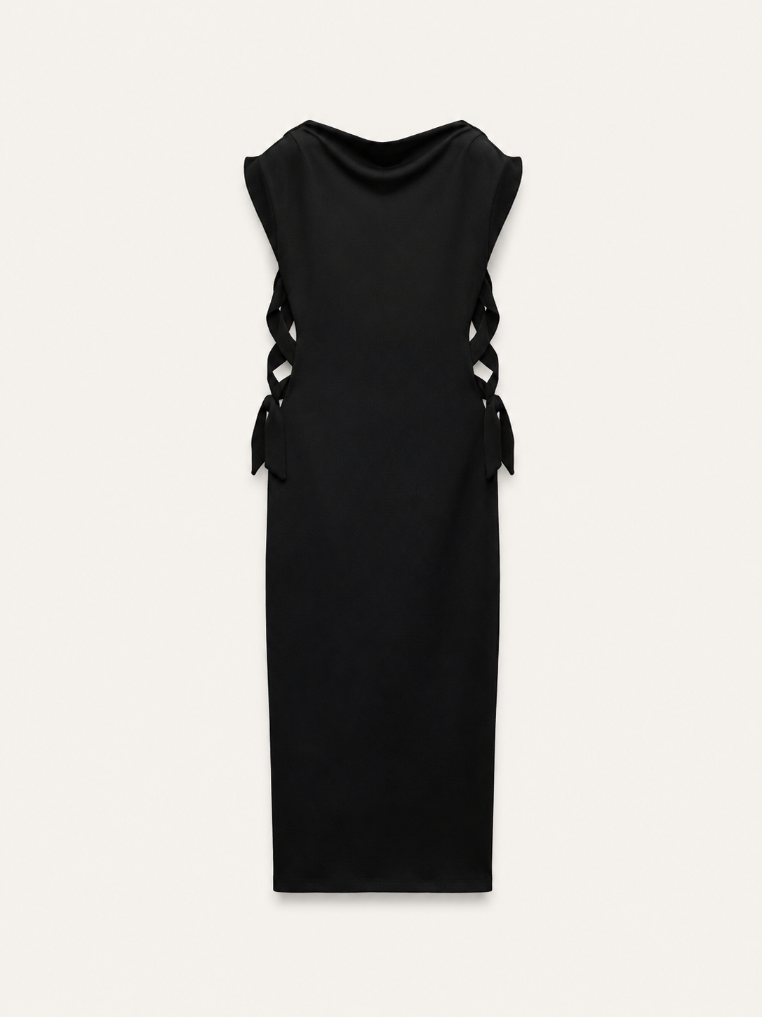 Rochie midi din tricot cu detalii decorative laterale