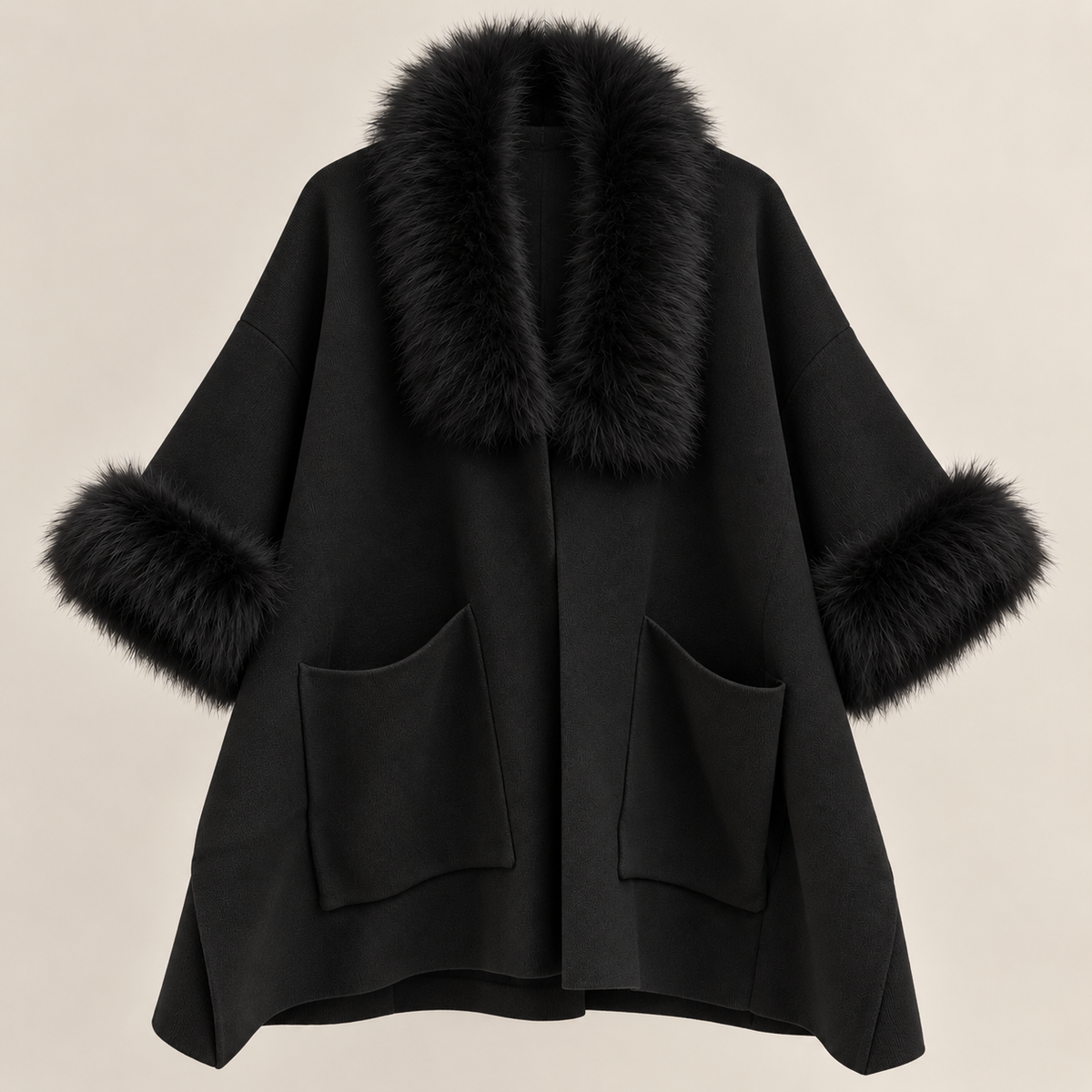 Poncho elegant cu blăniță detașabilă