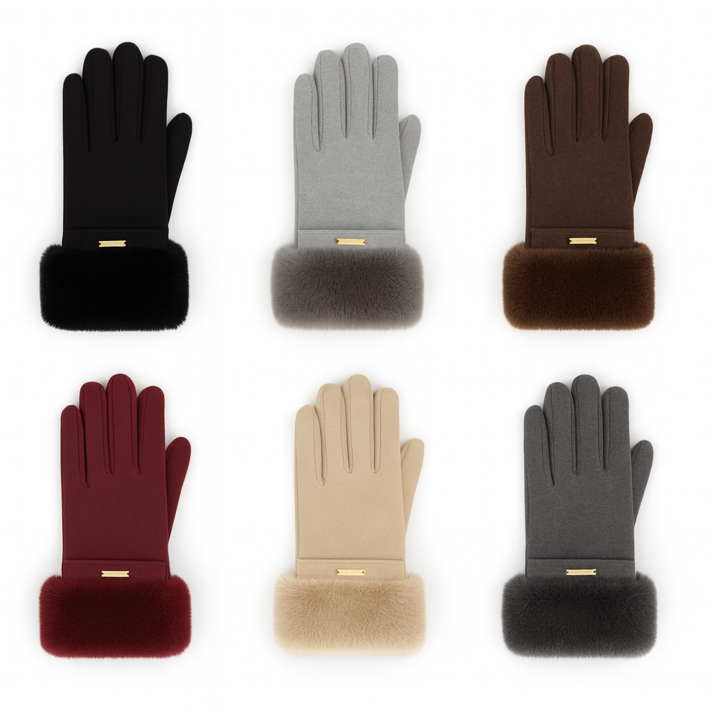 Mănuși damă elegante cu manșetă pufoasă