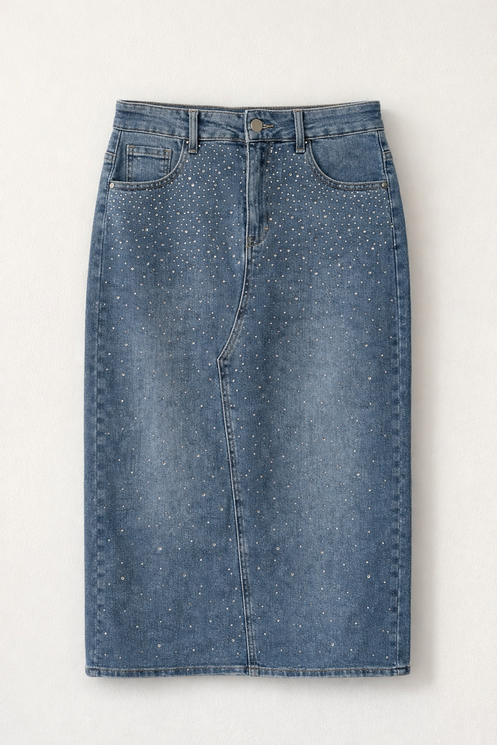 Fustă Denim Midi cu Aplicații