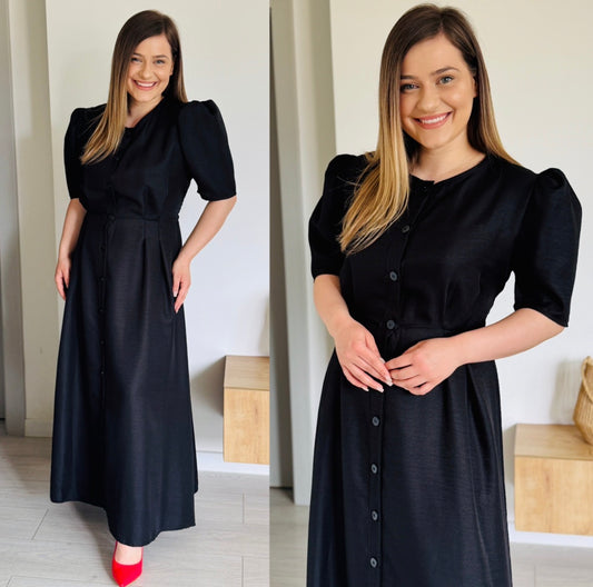 Rochie midi elegantă cu nasturi funcționali