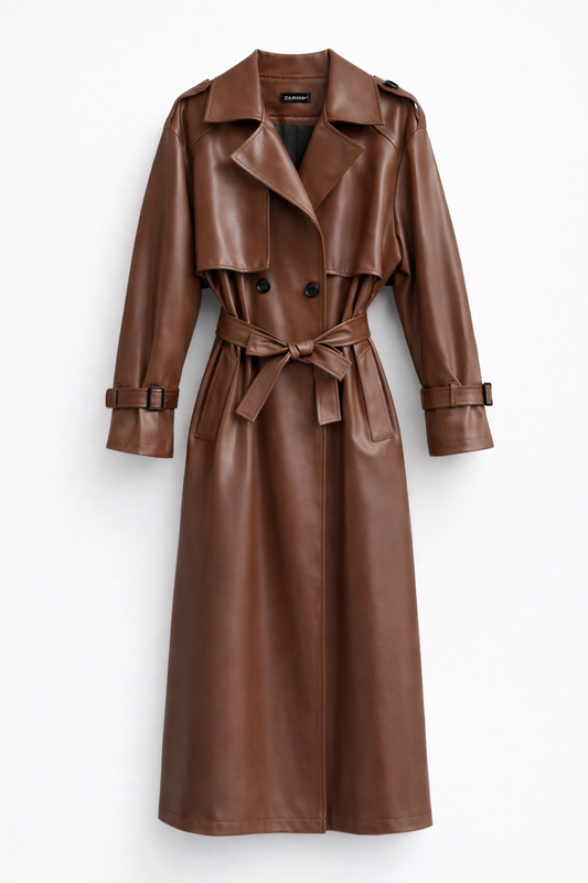 Trench Elegant din Imitație de Piele