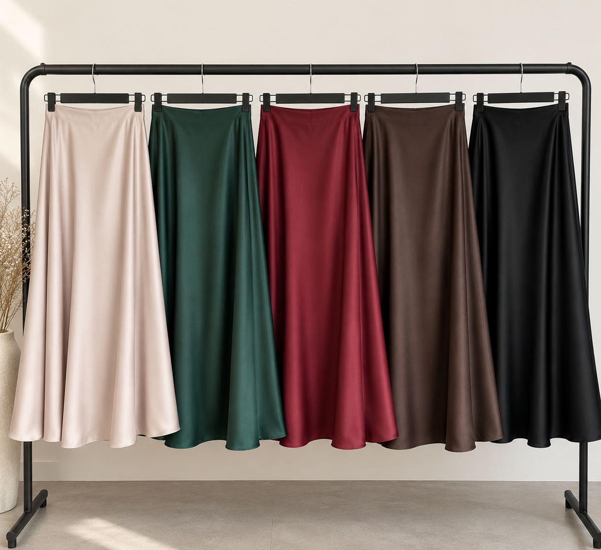 Fustă midi satin plin