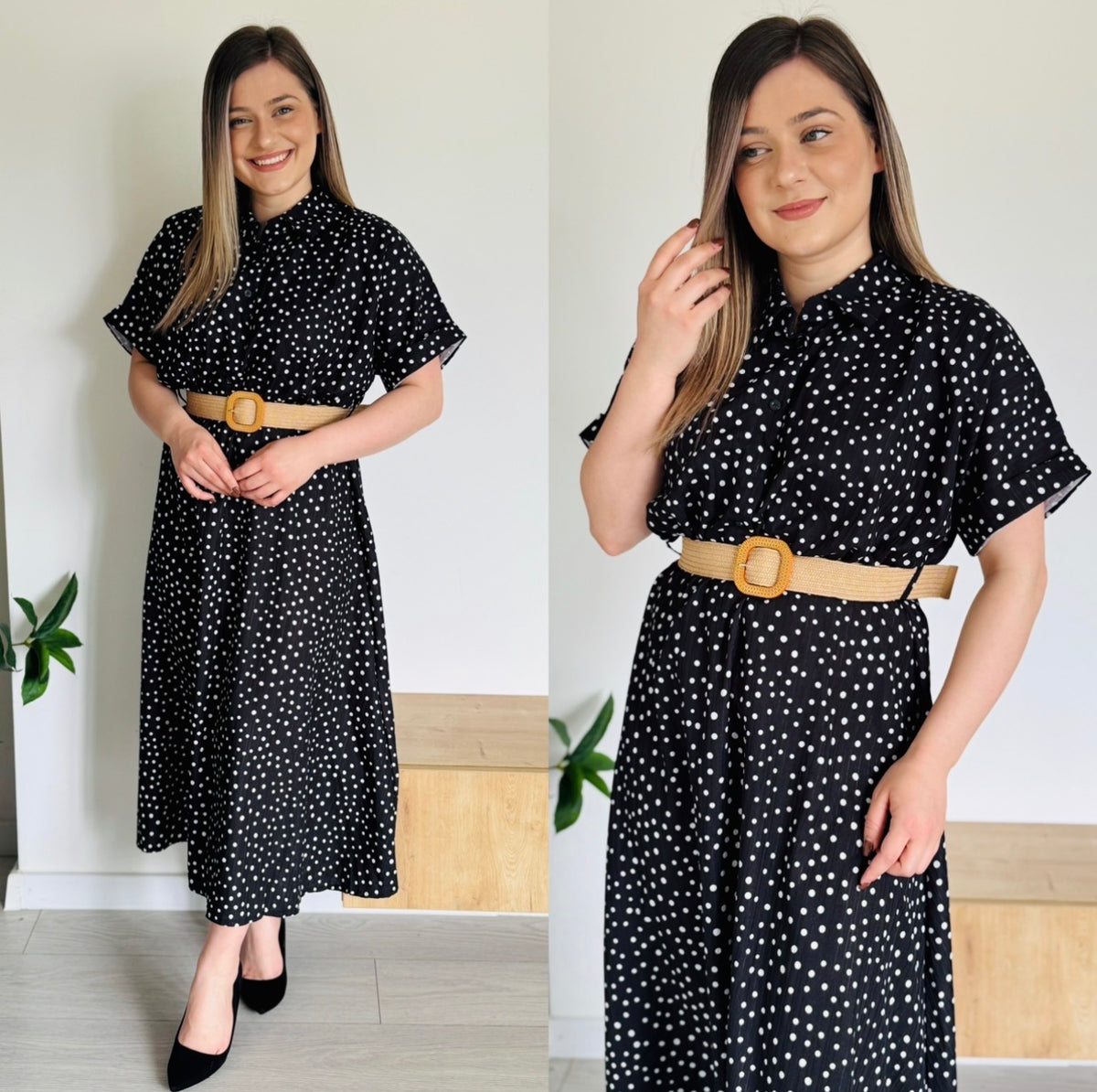 Rochie midi cu buline și cordon