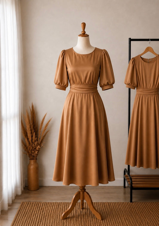 Rochie midi din tafta cu talie accentuată