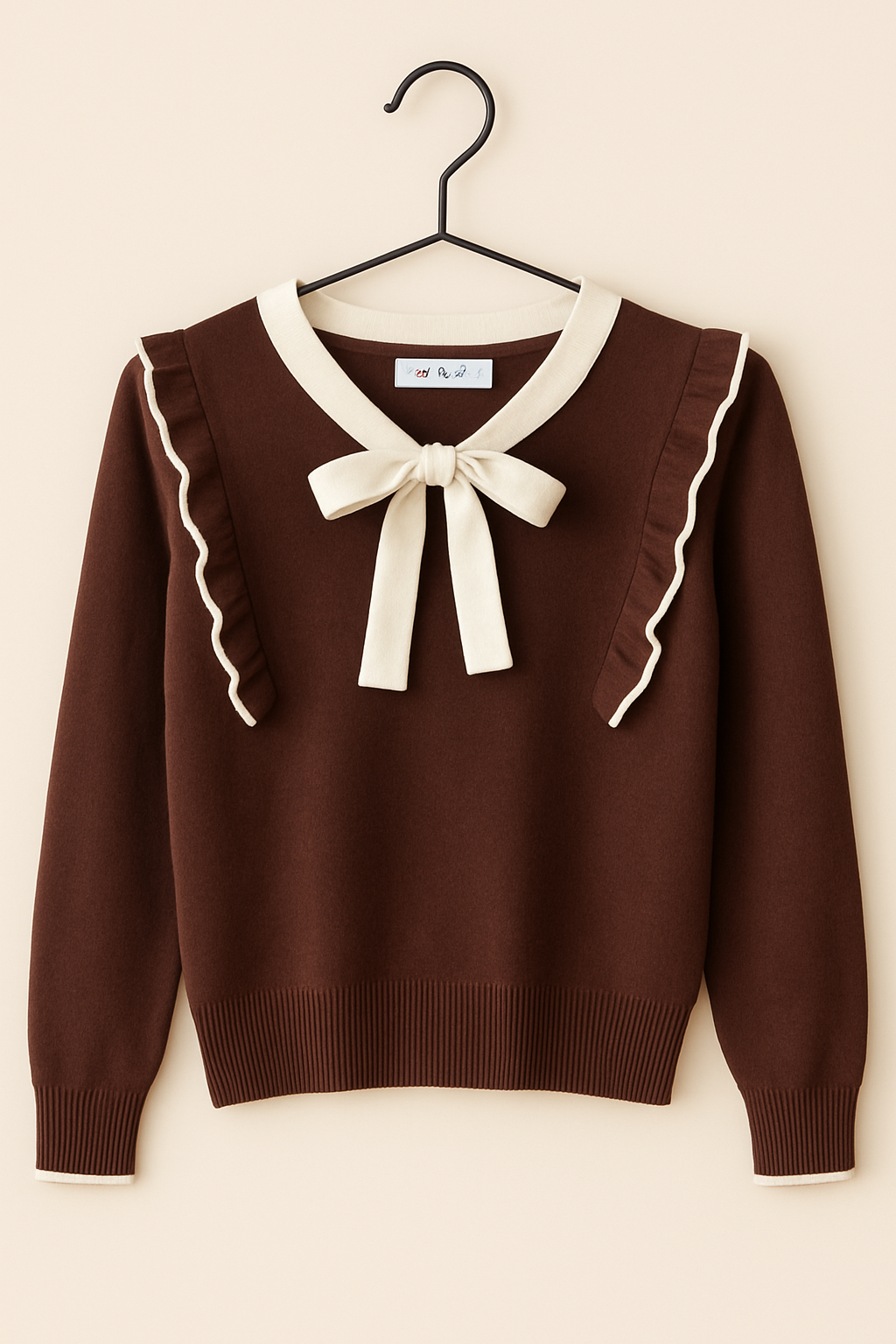 Bluză cu Volănașe și Fundiță Contrastantă – Stil Romantic