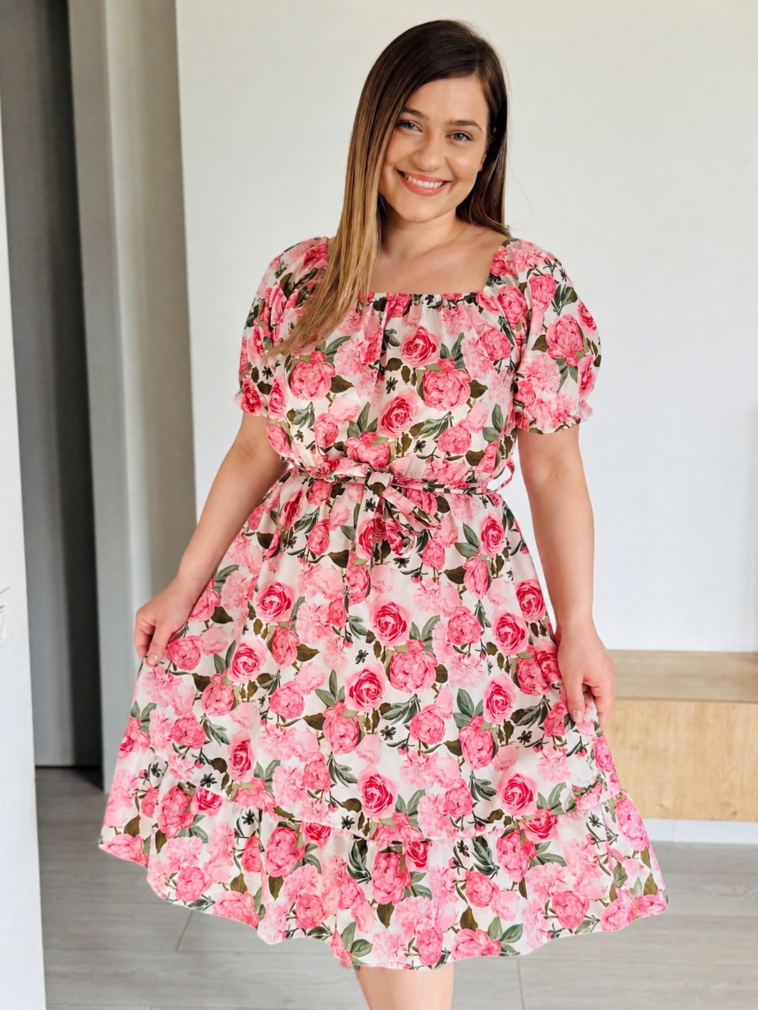 Rochie midi cu imprimeu din vâscoză