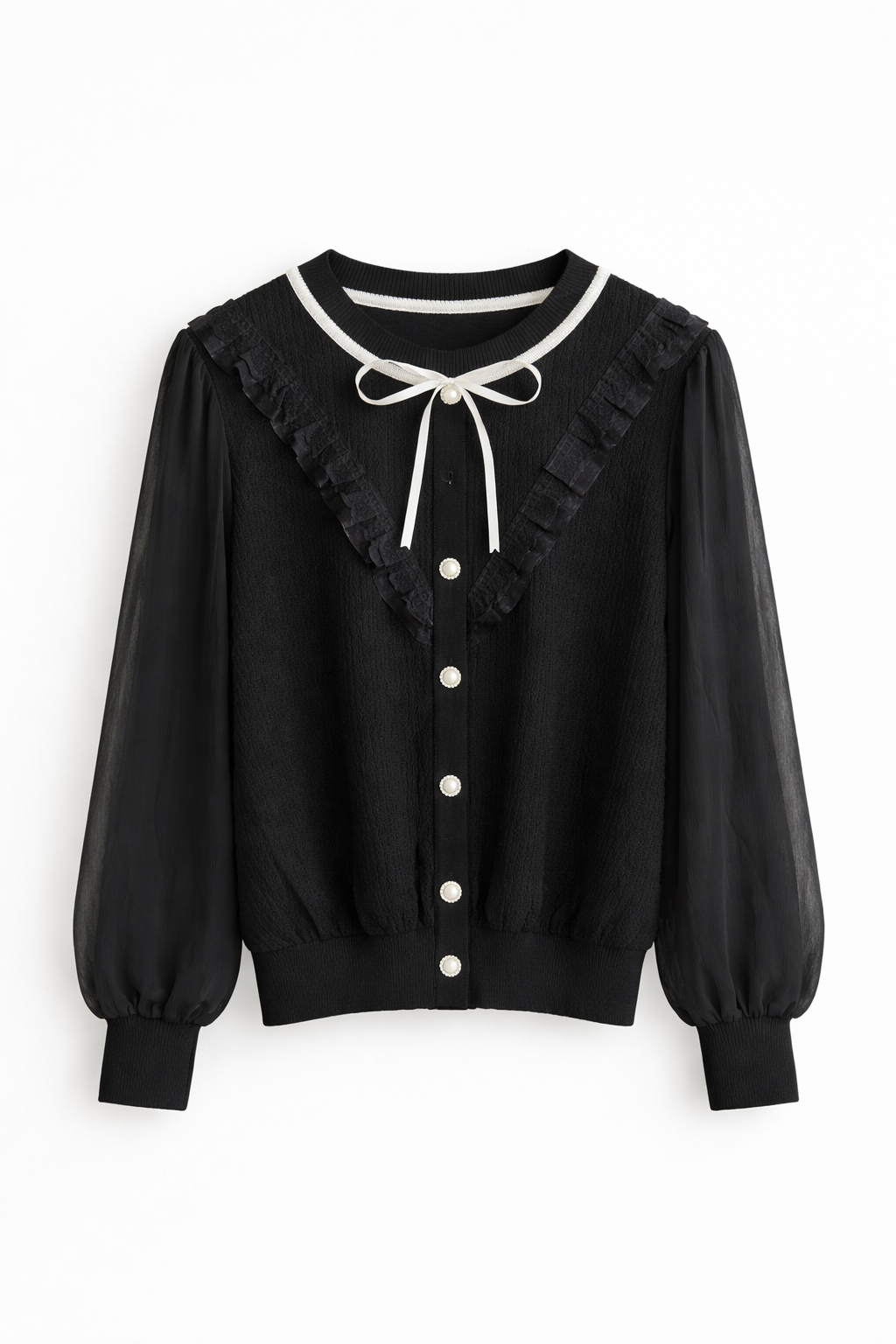 Cardigan elegant cu volane și fundiță decorativă