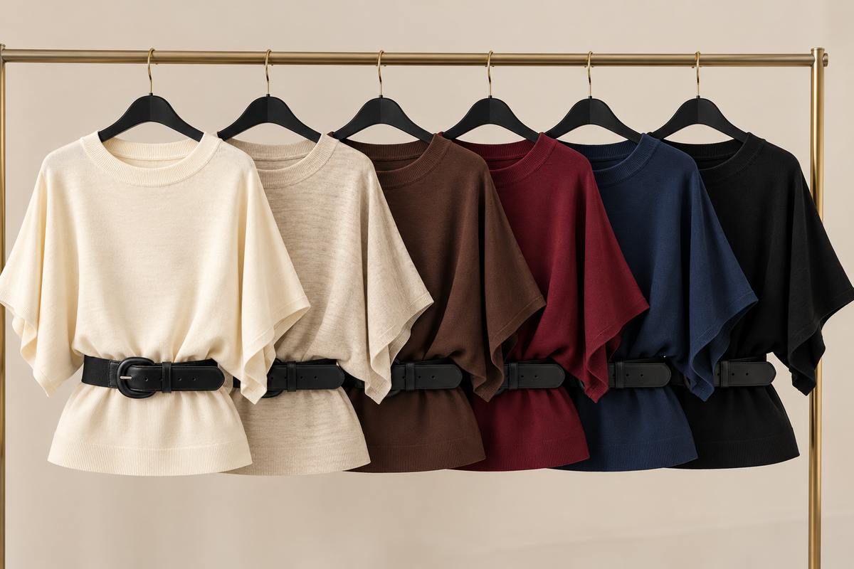 Bluză tip poncho din tricot cu curea