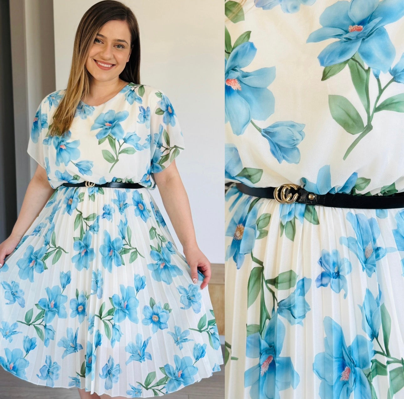 Produsul zilei🎀                             Rochie midi plisată cu imprimeu floral