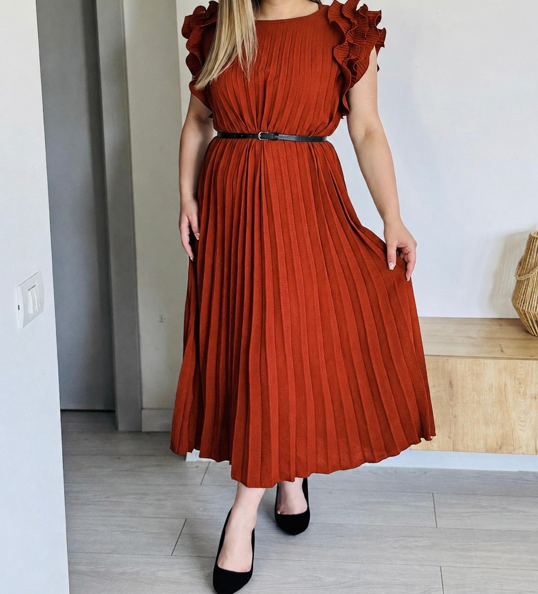 Rochie plisată din vâscoză cu volane
