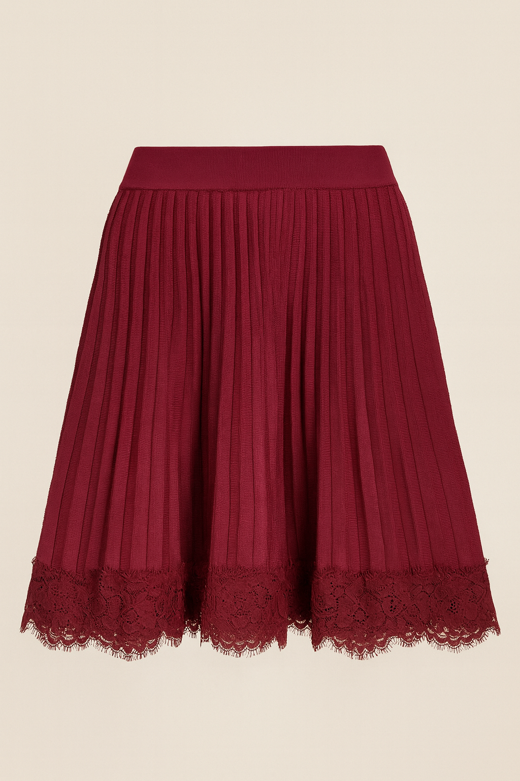 Fustă Plisată cu Dantelă din Tricot