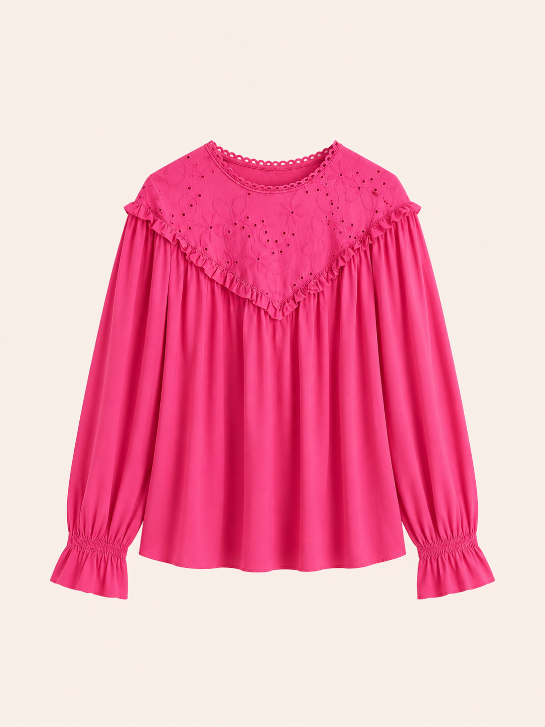 Bluză damă din 100% bumbac, cu broderie delicată