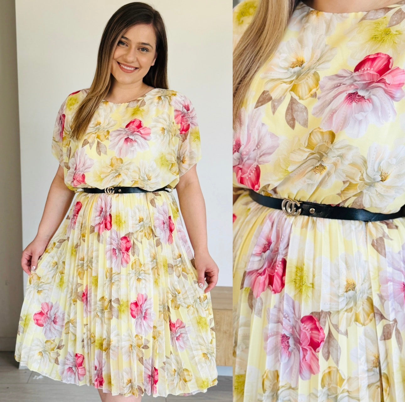 Produsul zilei🎀                             Rochie midi plisată cu imprimeu floral