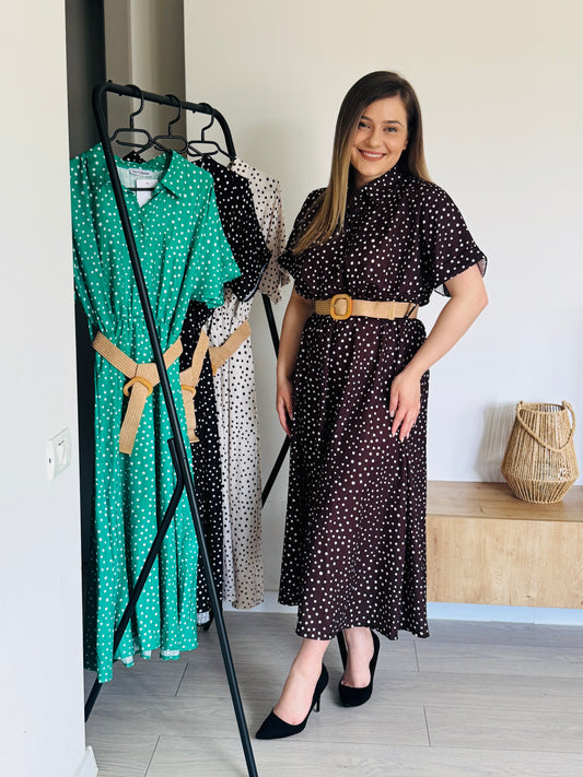 Rochie midi cu buline și cordon