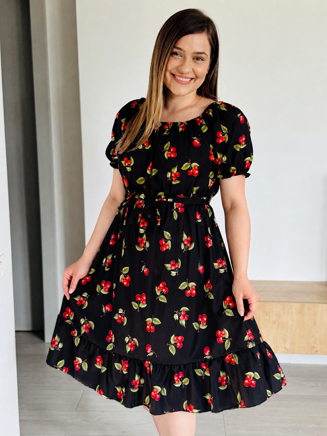 Rochie midi cu imprimeu din vâscoză