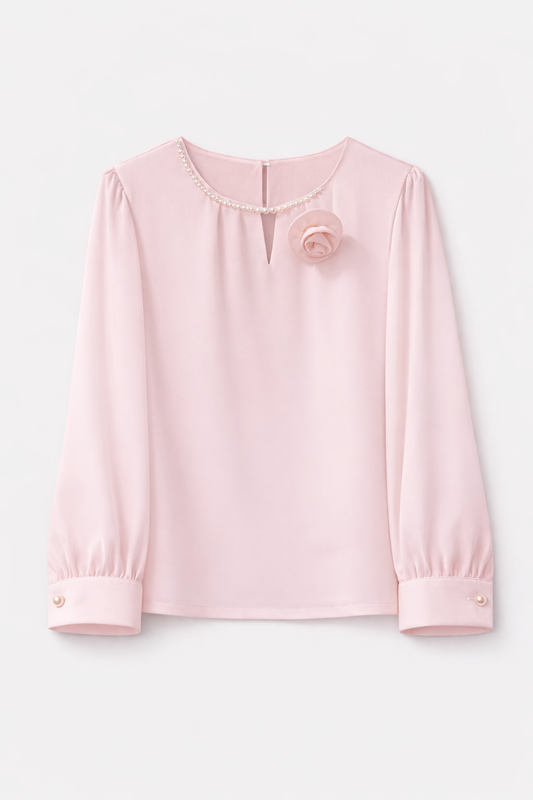 Bluză elegantă din satin plin cu broșă detașabilă