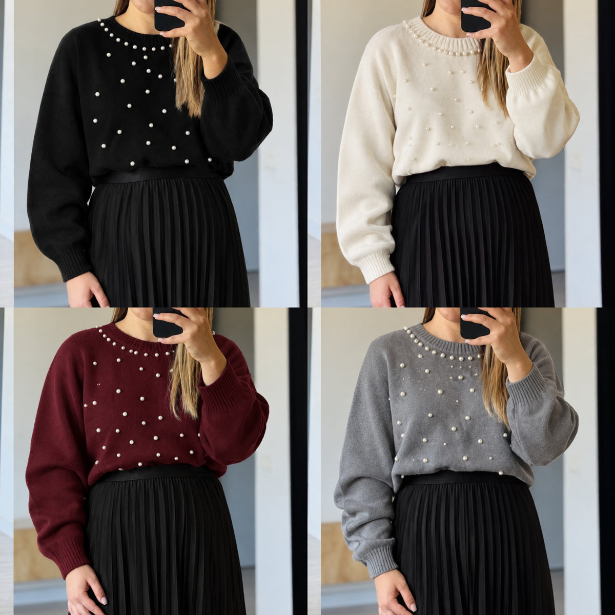 Pulover din tricot fin cu perle