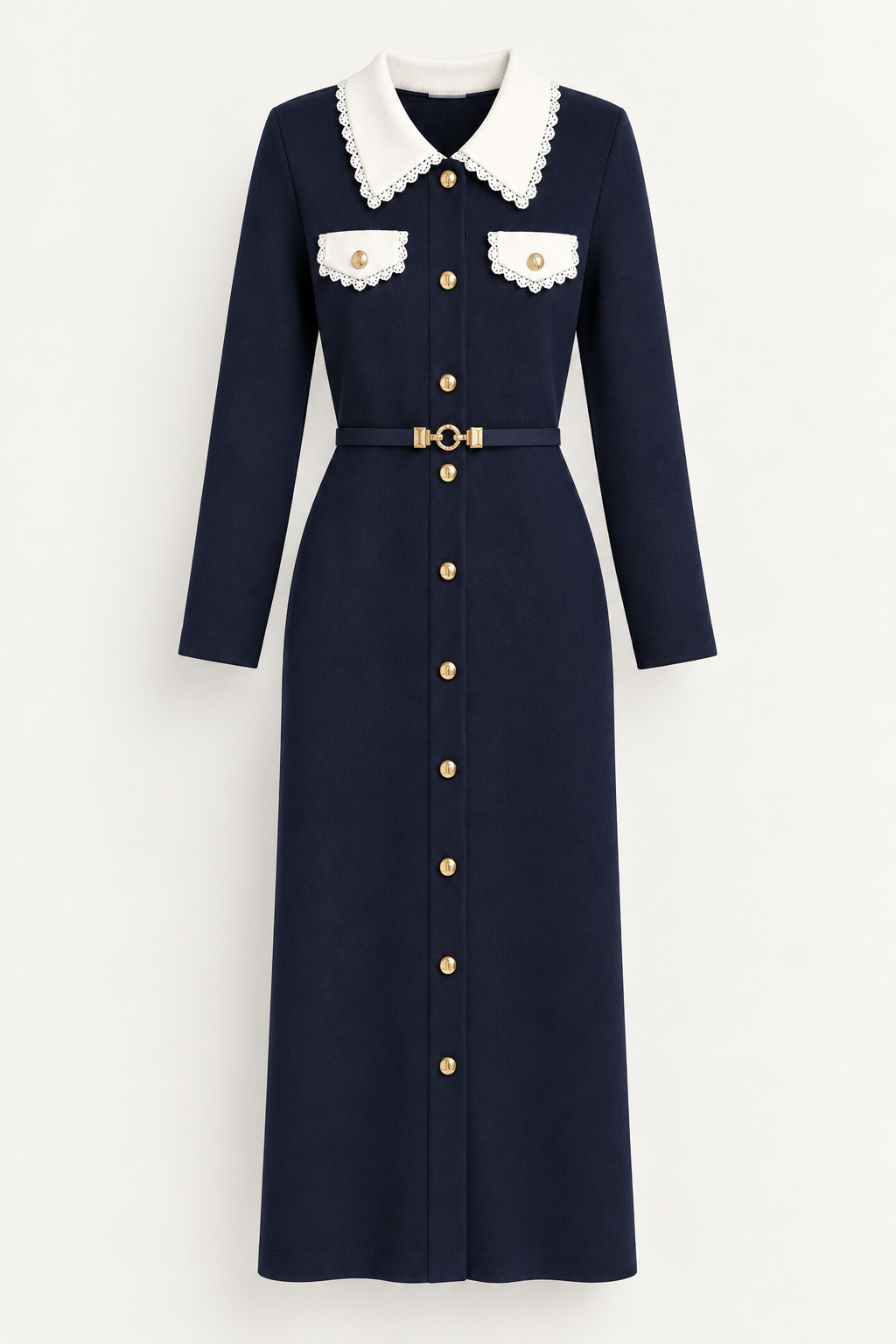 Rochie lungă elegantă cu guler contrastant