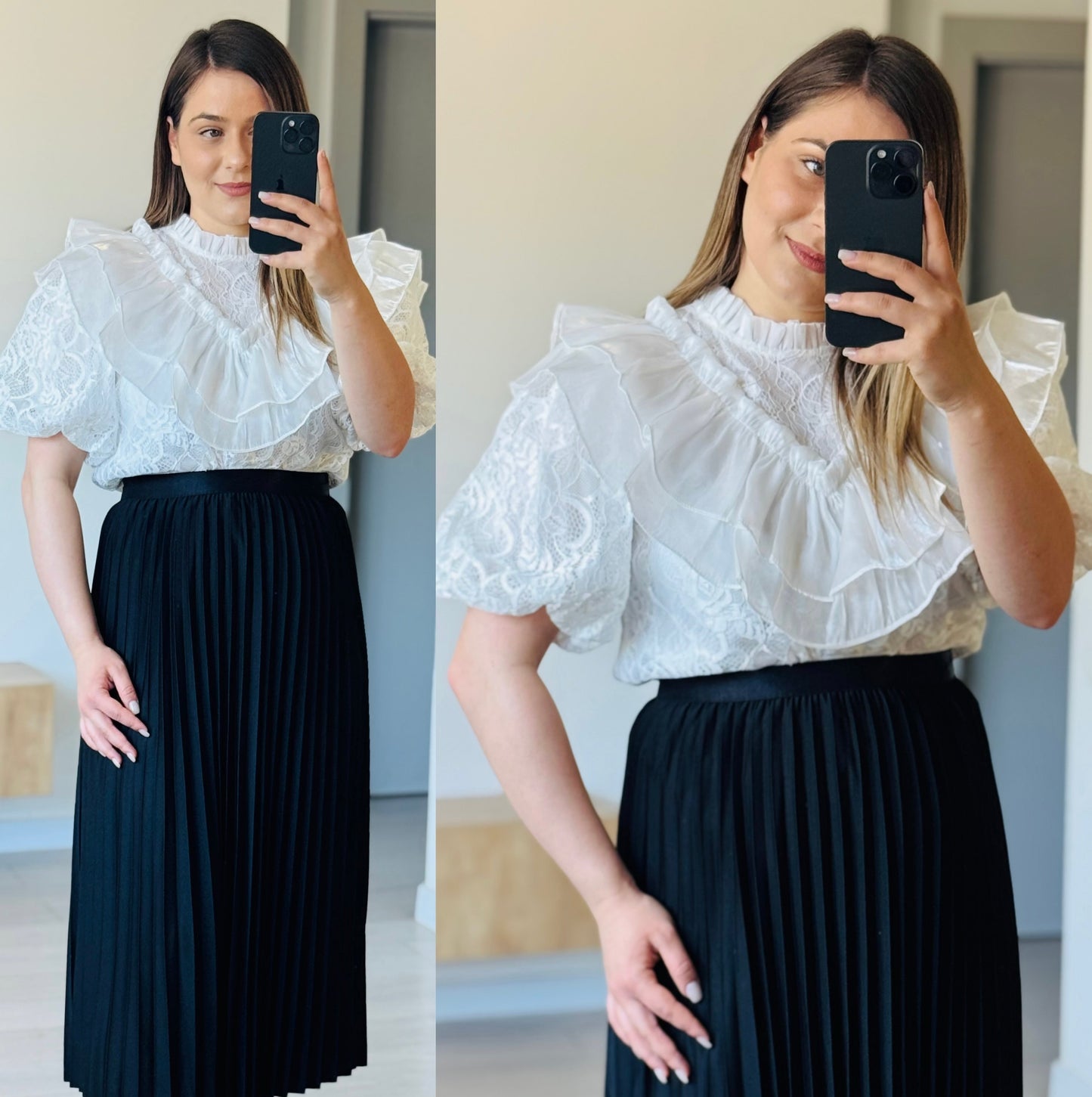 Bluză elegantă din dantelă cu volane