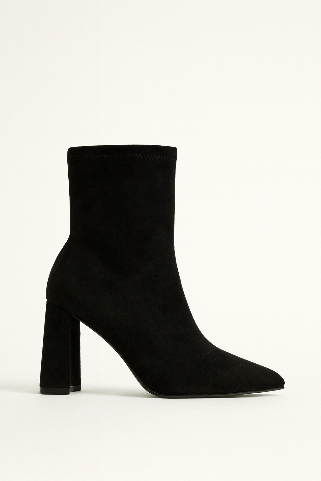 Botine Stretch Suede cu Toc Gros – Negru