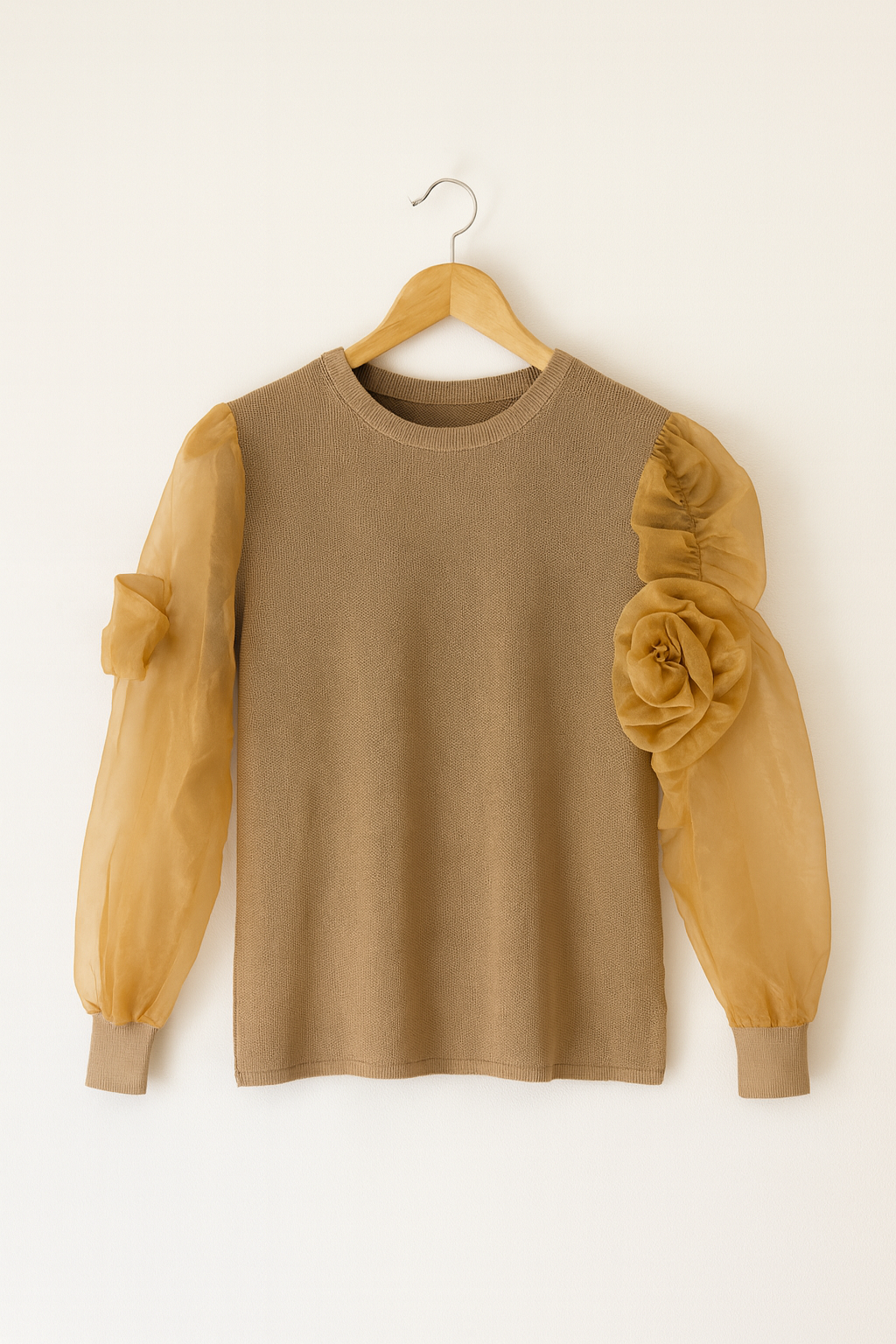 Bluză Tricotată cu Mâneci din Voal