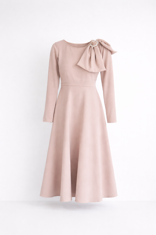 Rochie elegantă din stofă barbi cu fundă decorativă