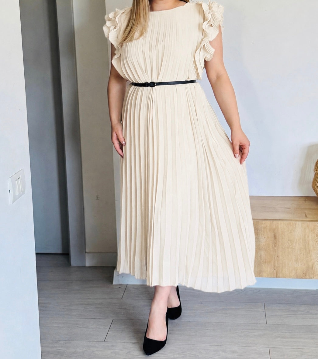 Rochie plisată din vâscoză cu volane