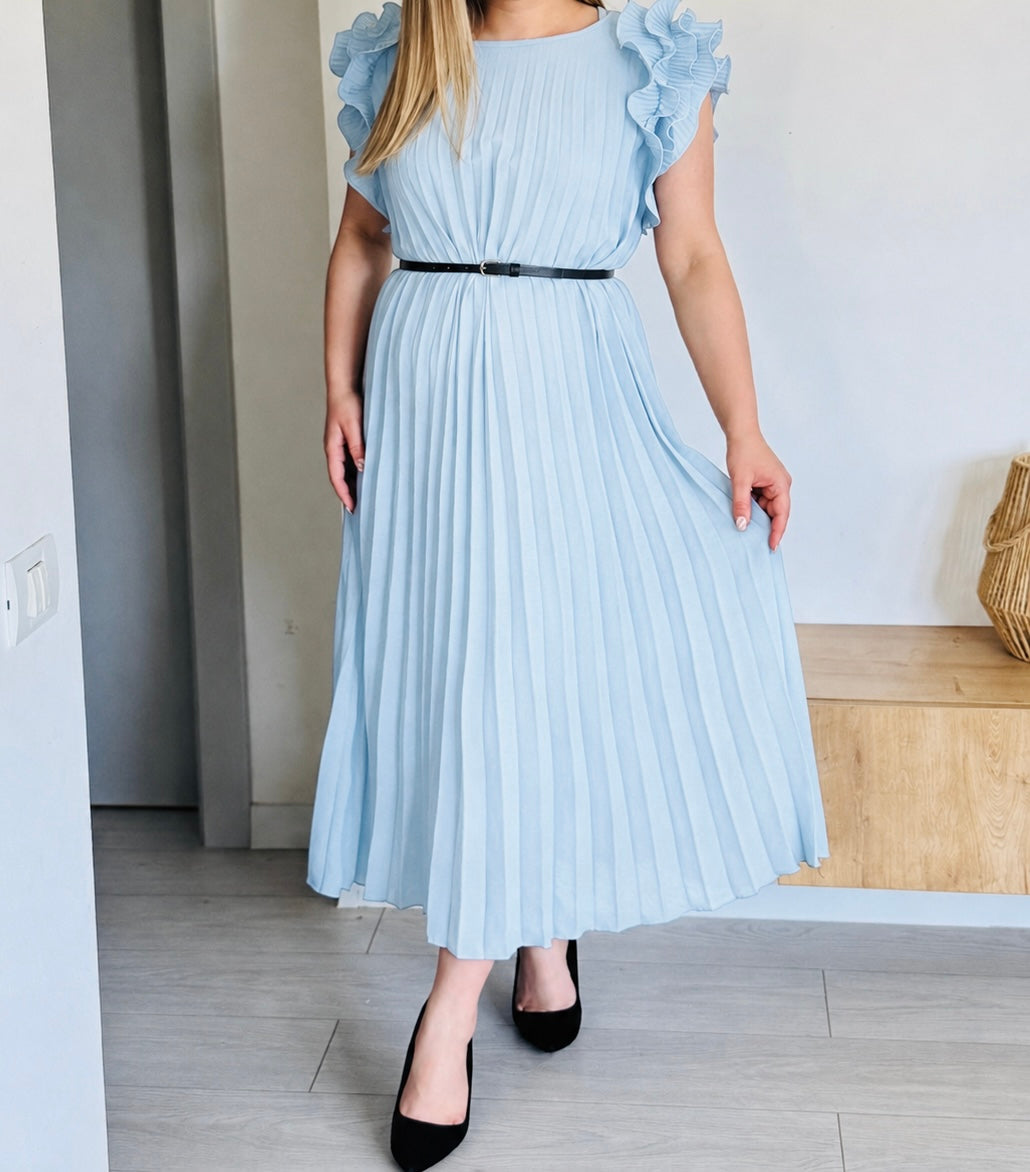 Rochie plisată din vâscoză cu volane
