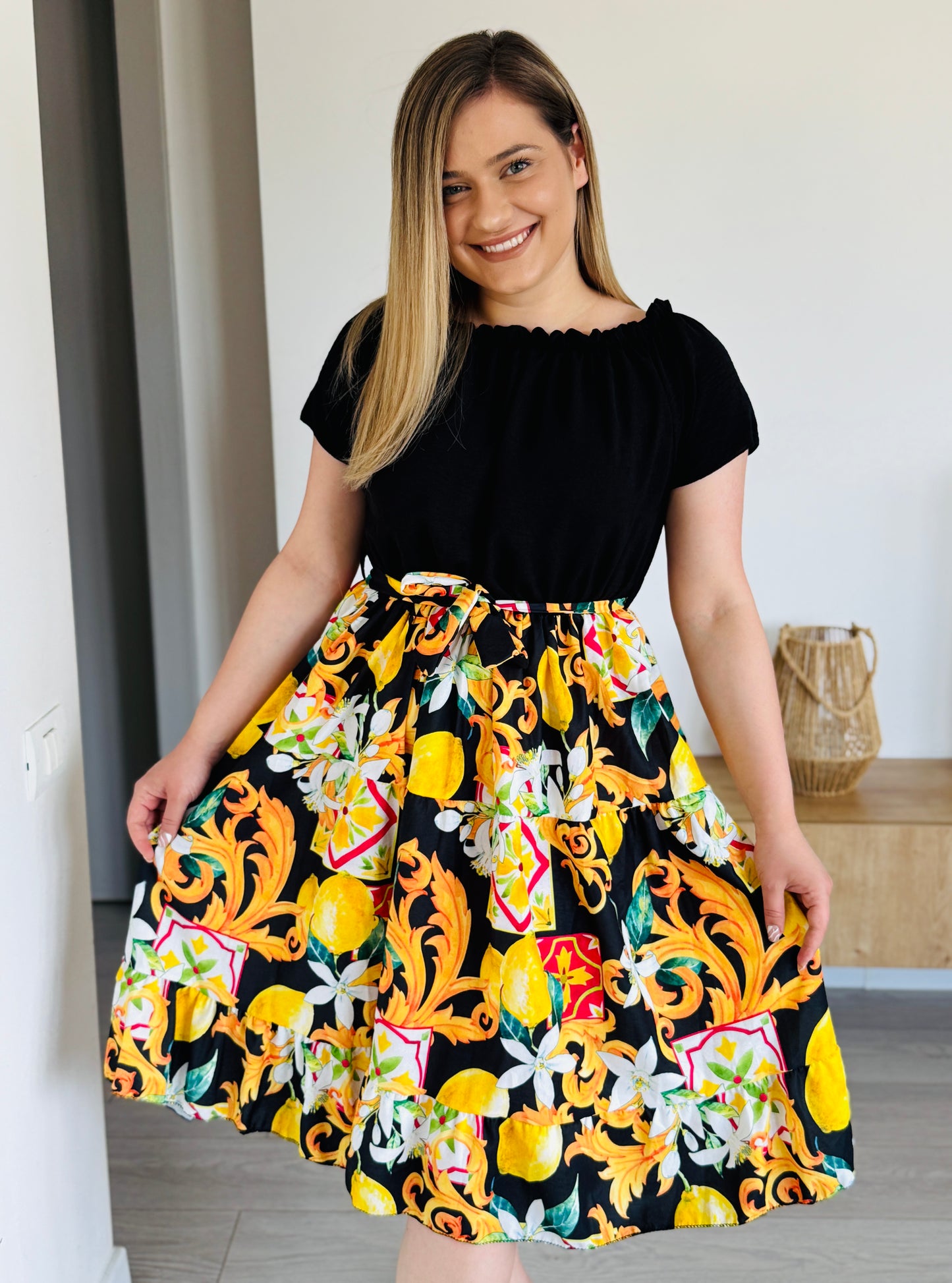 Rochie cu imprimeu și talie elastică