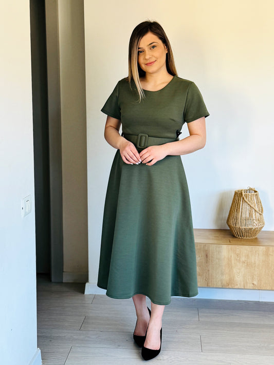 Rochie Midi cu Curea în Talie