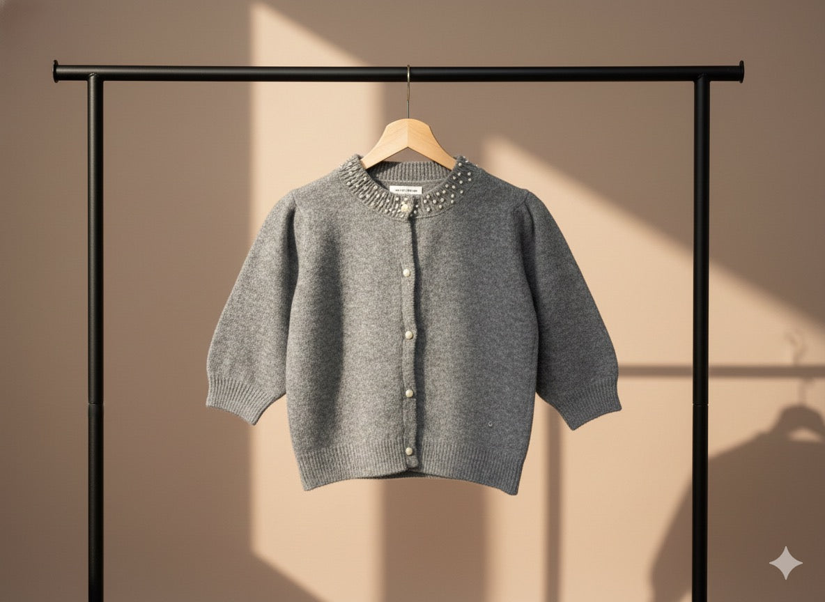 Cardigan Tricotat cu Guler Decorat