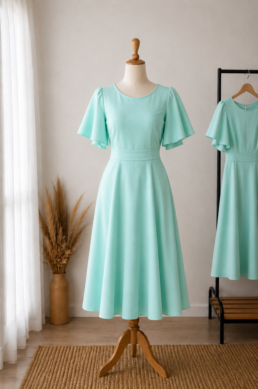 Rochie midi elegantă din stofă verde mentă
