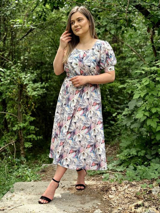 Rochie Midi din Vâscoză cu Imprimeu Floral