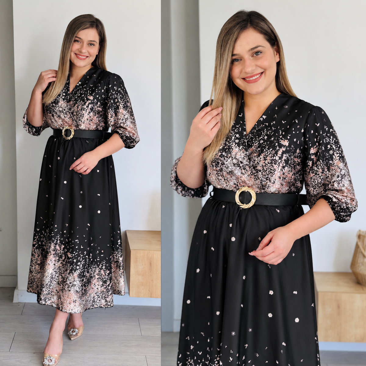 Rochie elegantă din satin cu curea
