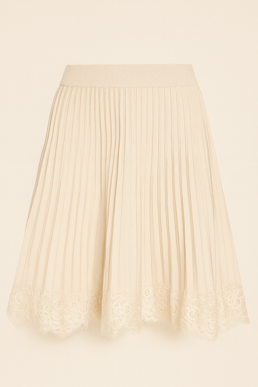 Fustă Plisată cu Dantelă din Tricot