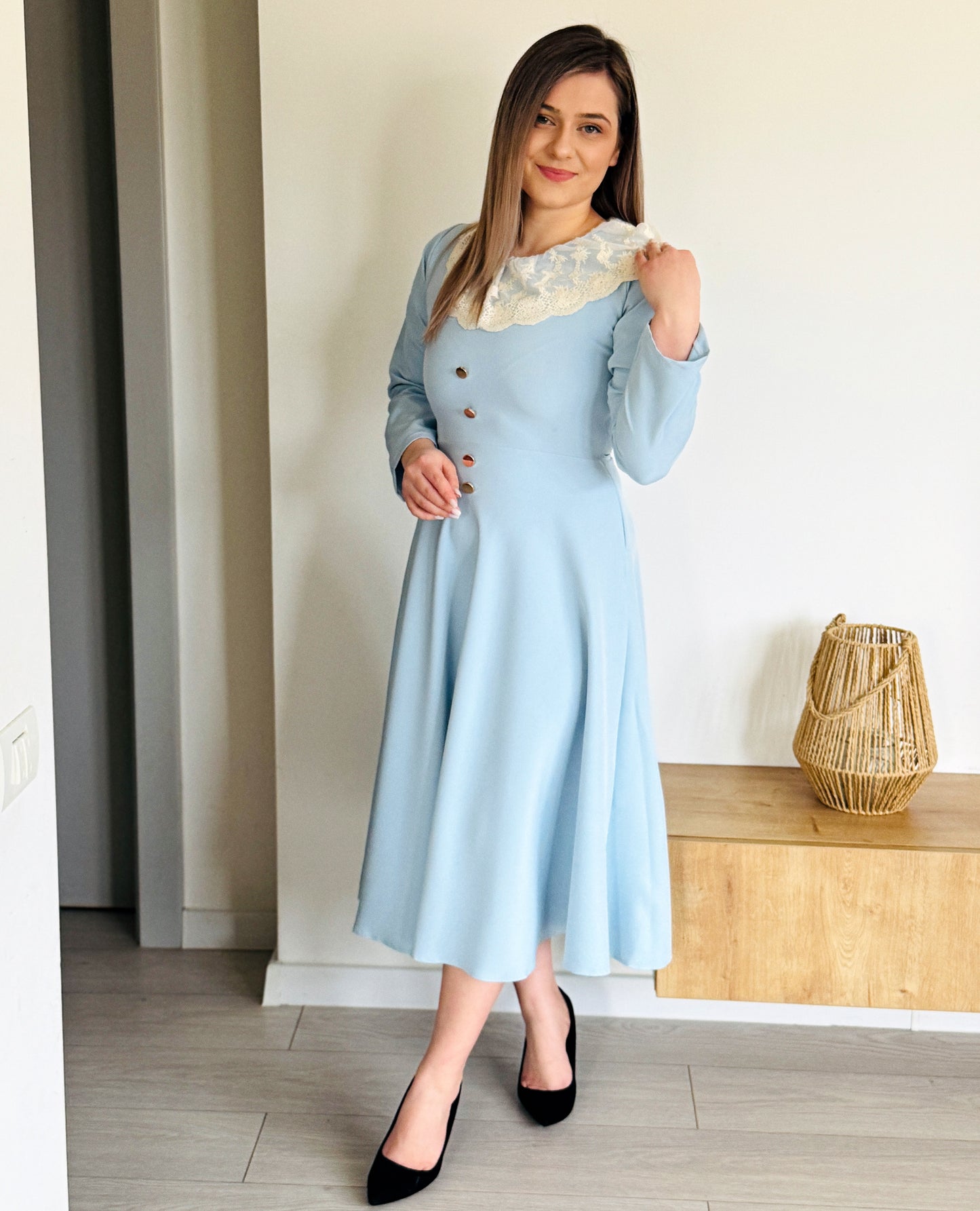 Rochie Midi Bleu din Stofă Barbi