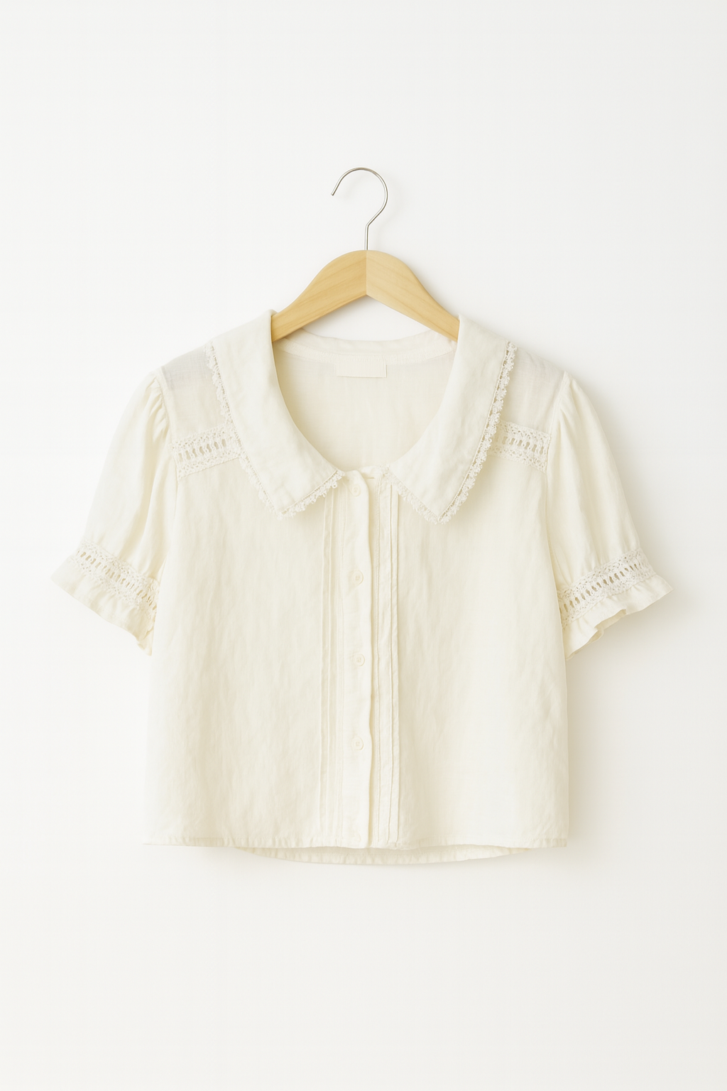 Bluză scurtă din bumbac cu detalii dantelă