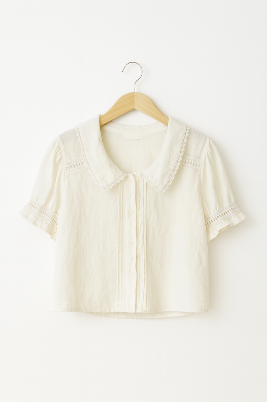 Bluză scurtă din bumbac cu detalii dantelă