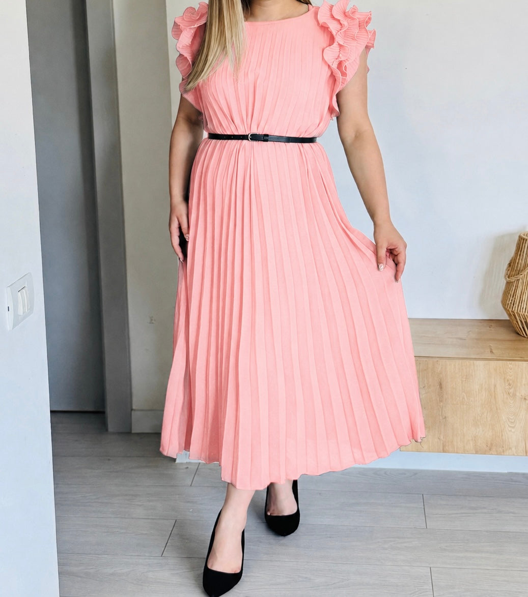 Rochie plisată din vâscoză cu volane