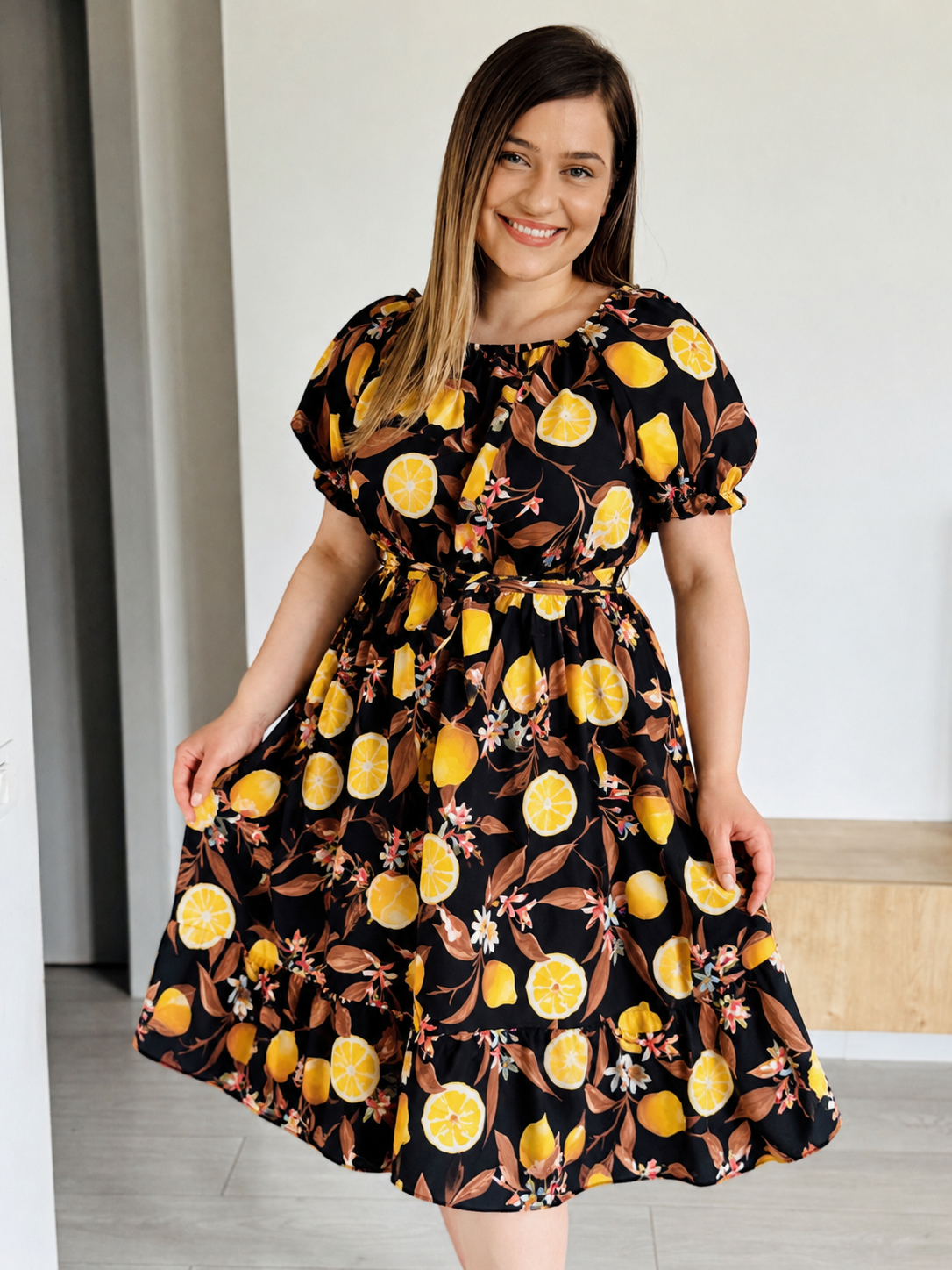Rochie midi cu imprimeu din vâscoză