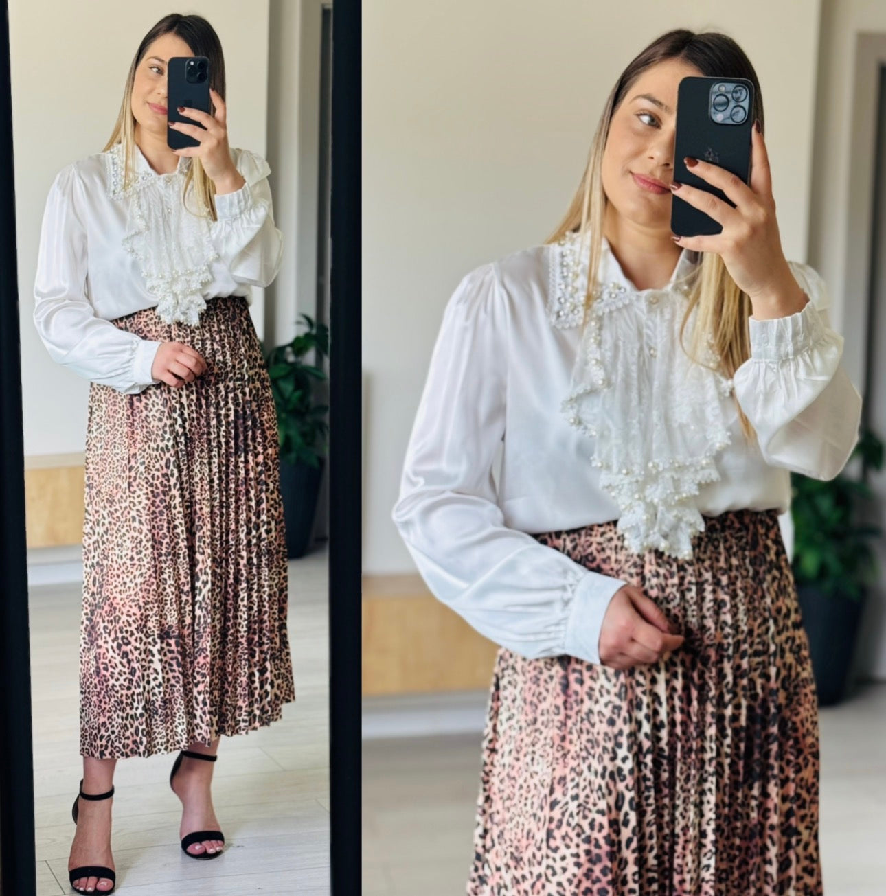 Fustă plisată cu imprimeu animal print