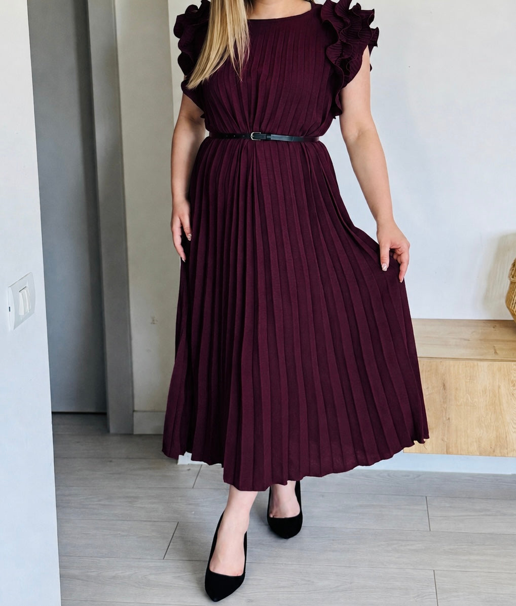 Rochie plisată din vâscoză cu volane