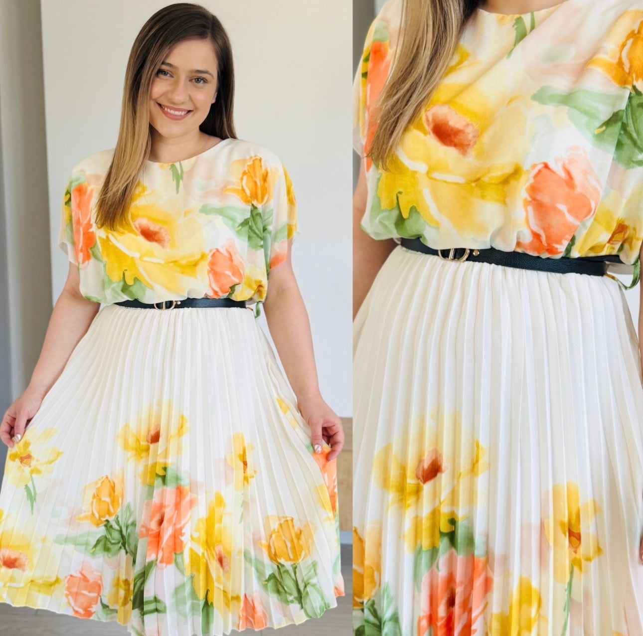 Produsul zilei🎀                             Rochie midi plisată cu imprimeu floral