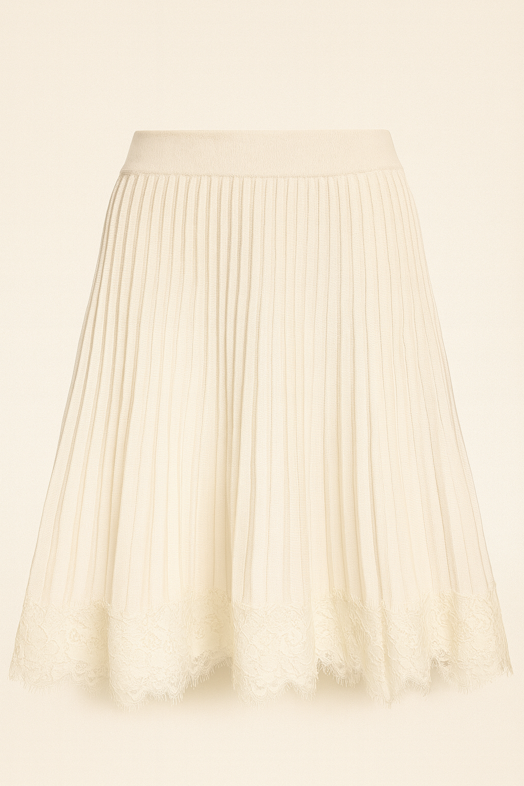 Fustă Plisată cu Dantelă din Tricot