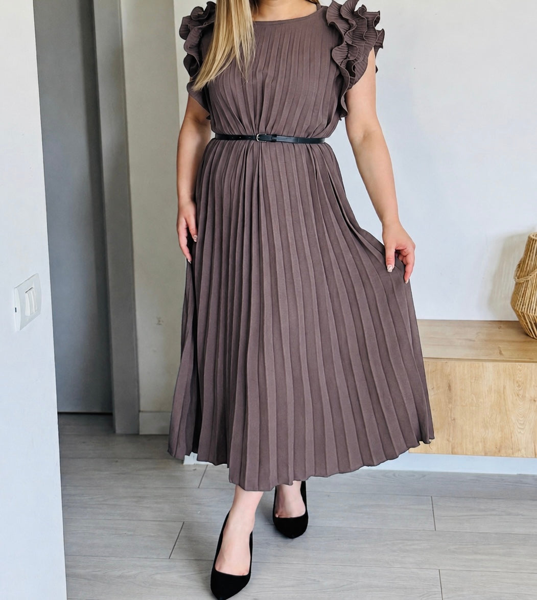 Rochie plisată din vâscoză cu volane