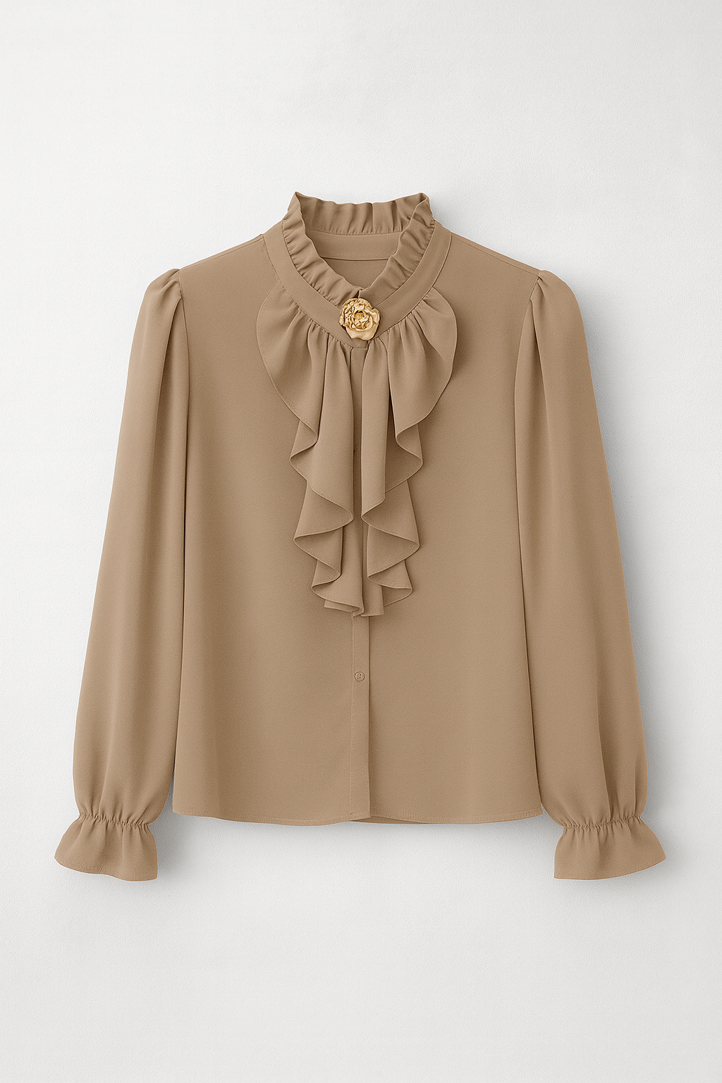 Bluza Elegantă cu Volane și Broșă Detașabilă - 3 culori