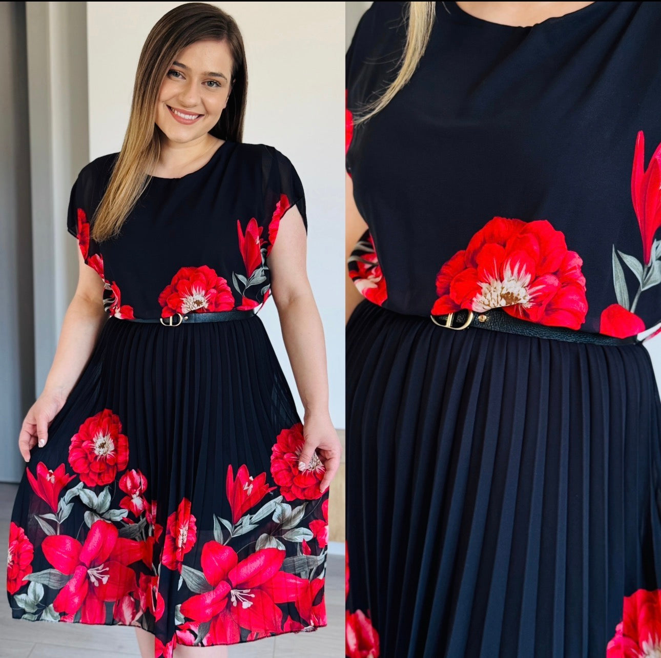 Produsul zilei🎀                             Rochie midi plisată cu imprimeu floral