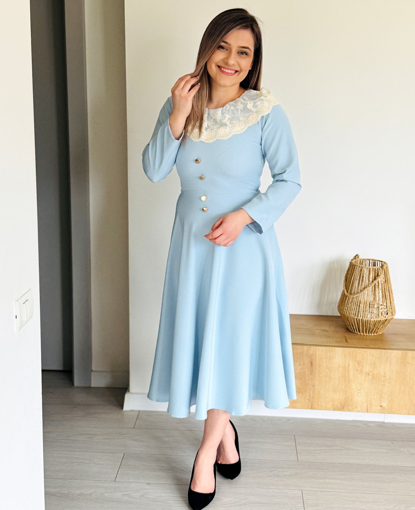 Rochie Midi Bleu din Stofă Barbi