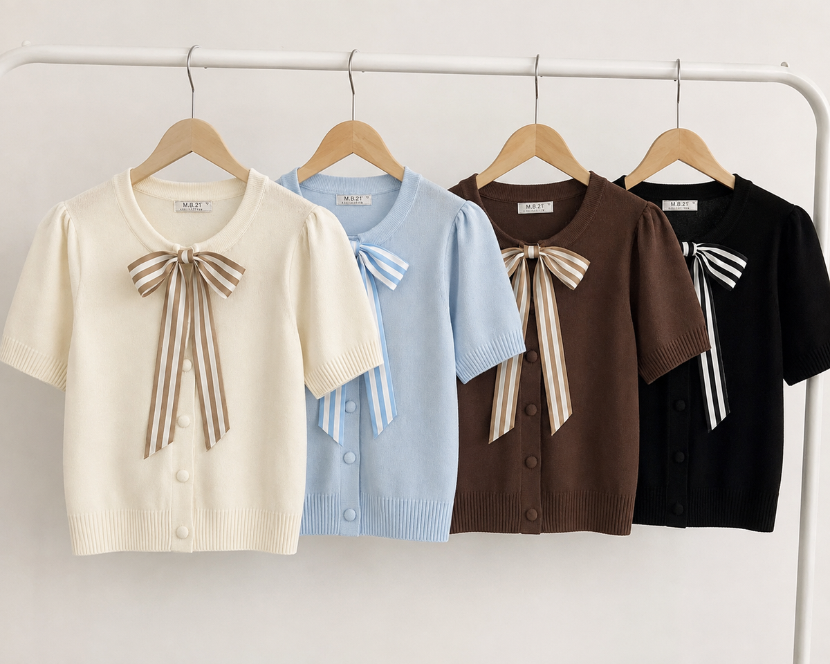 Cardigan tricotat cu fundă